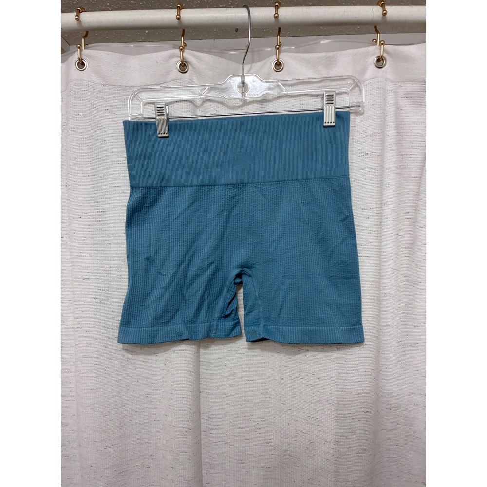 Colsie Womens Ribbed Seamless Bike Shorts Blue Teal High Waisted Medium